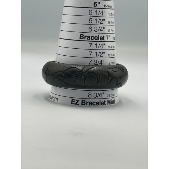 3/$30 Wood Bangle Bracelet Lot Carved Rhino Animal Design Dark Brown Wooden - Picture 9 of 11